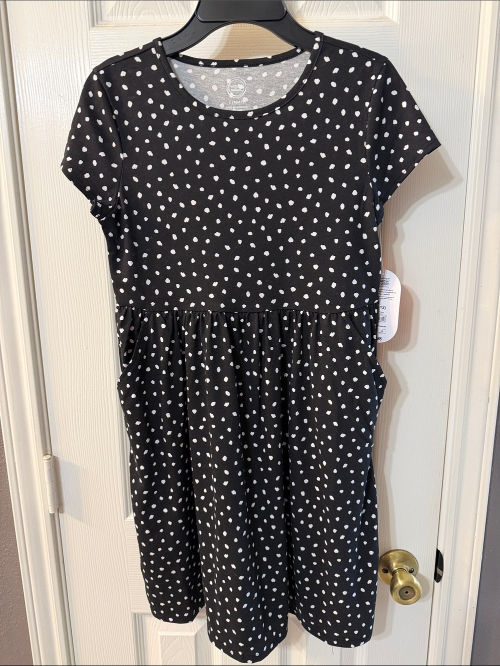Wonder Nation Black Dress with White Dot Print New with Tag Size Large 10/12.